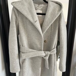Aritzia Wilfred wool dress coat with hood, size small, light grey